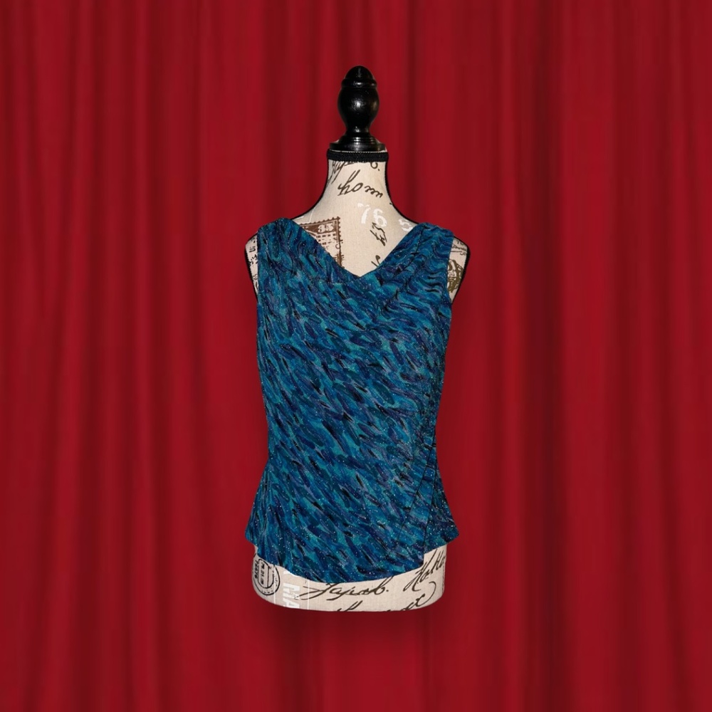 cowl neck glitter printed top  blue glitter embellished
